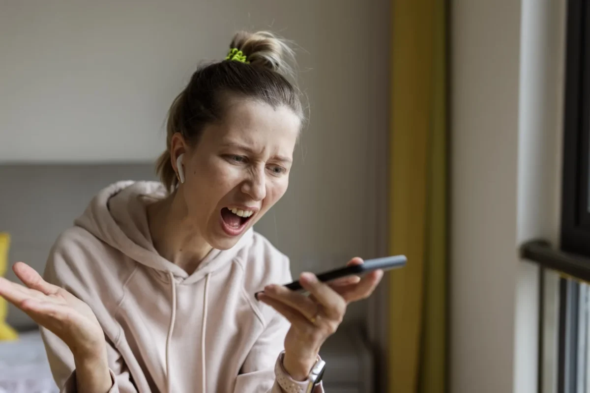 angry woman with phone