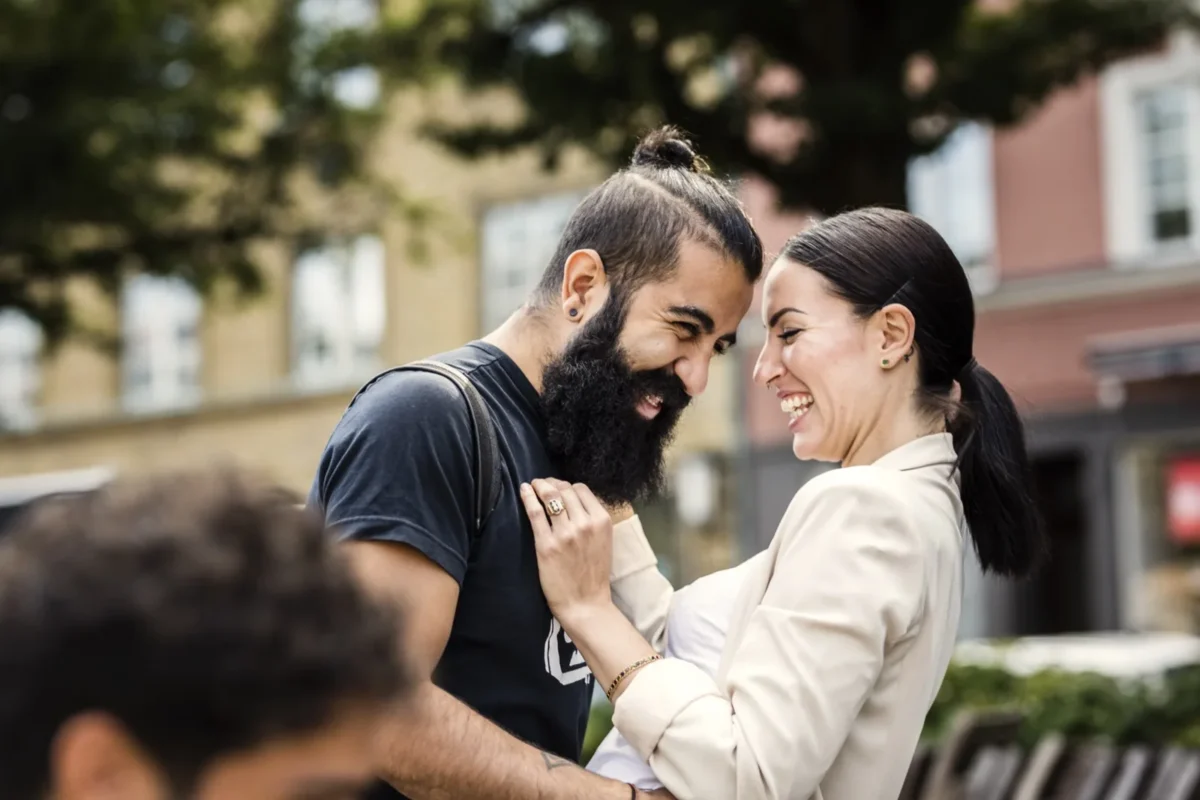 couple teasing each other and laughing