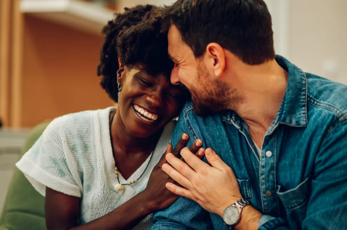 couple laughing together