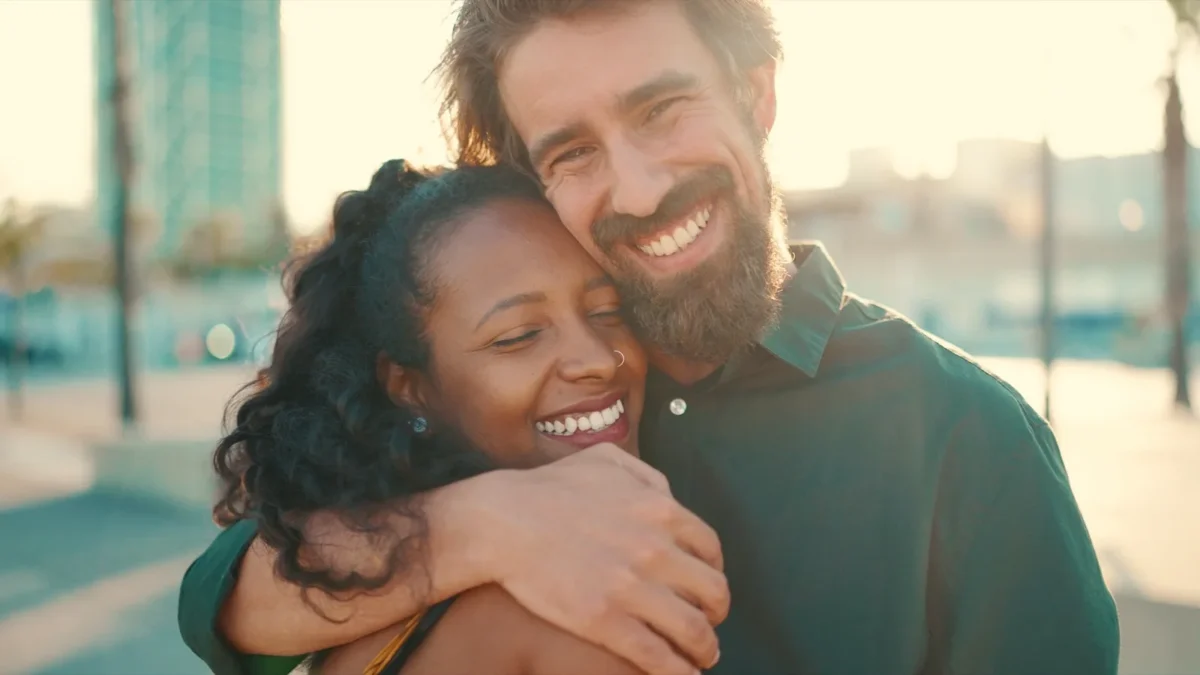 happy couple embracing