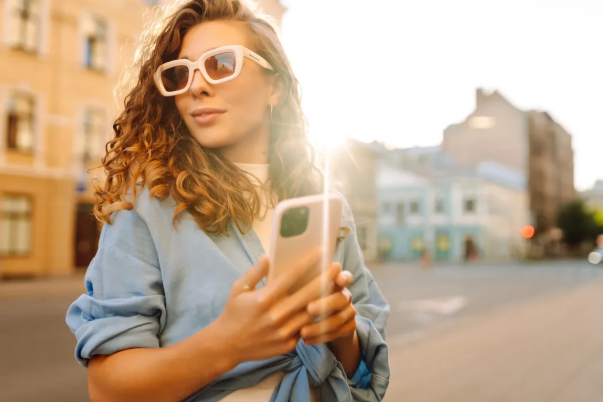 cool woman with phone