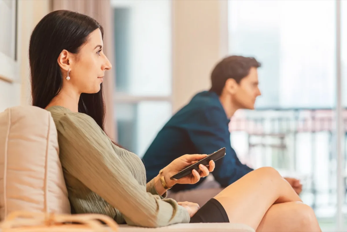 disconnected couple with remote