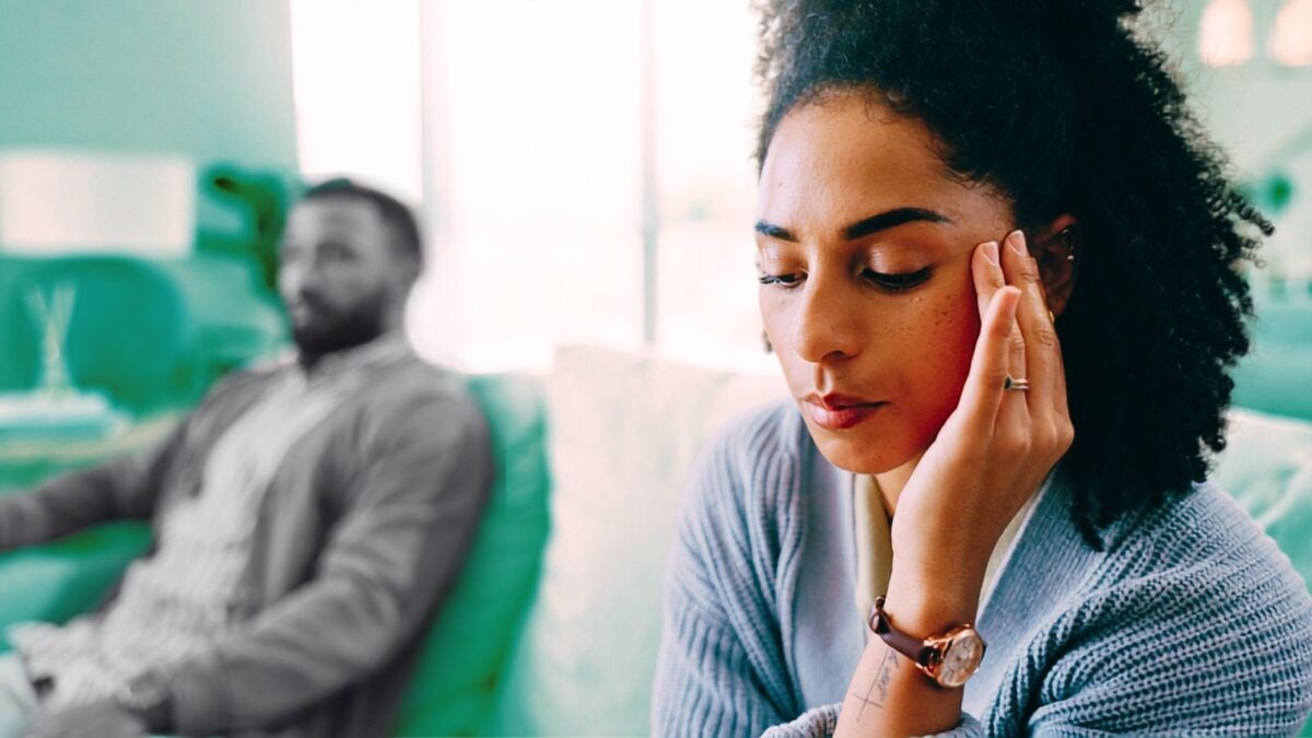 woman reconsidering her relationship with man