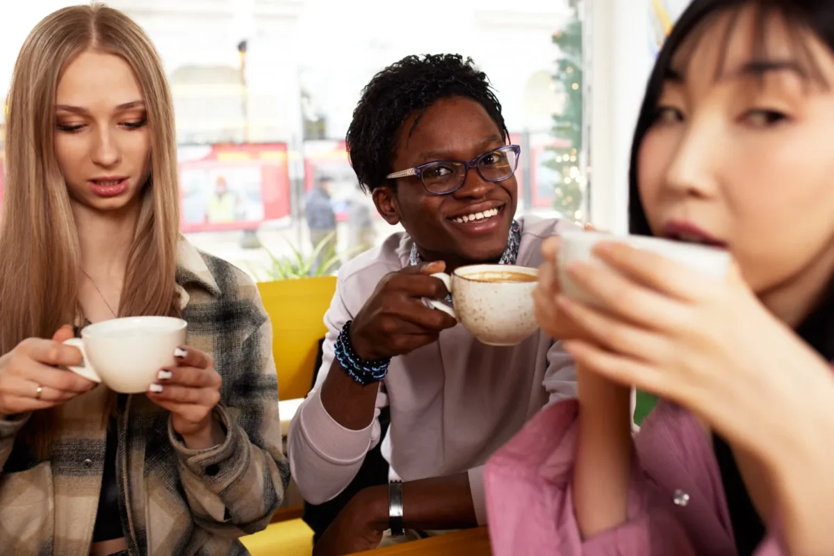 three friends having coffee