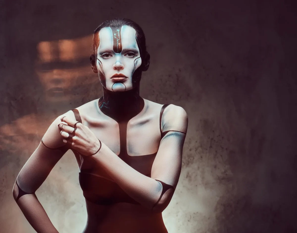 woman wearing futuristic robot makeup