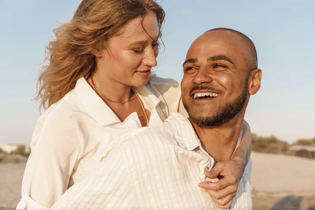 happy couple at beach