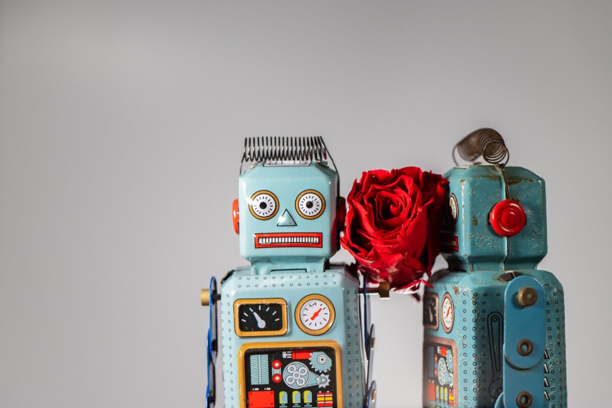 robot blocked from facing other robot by rose