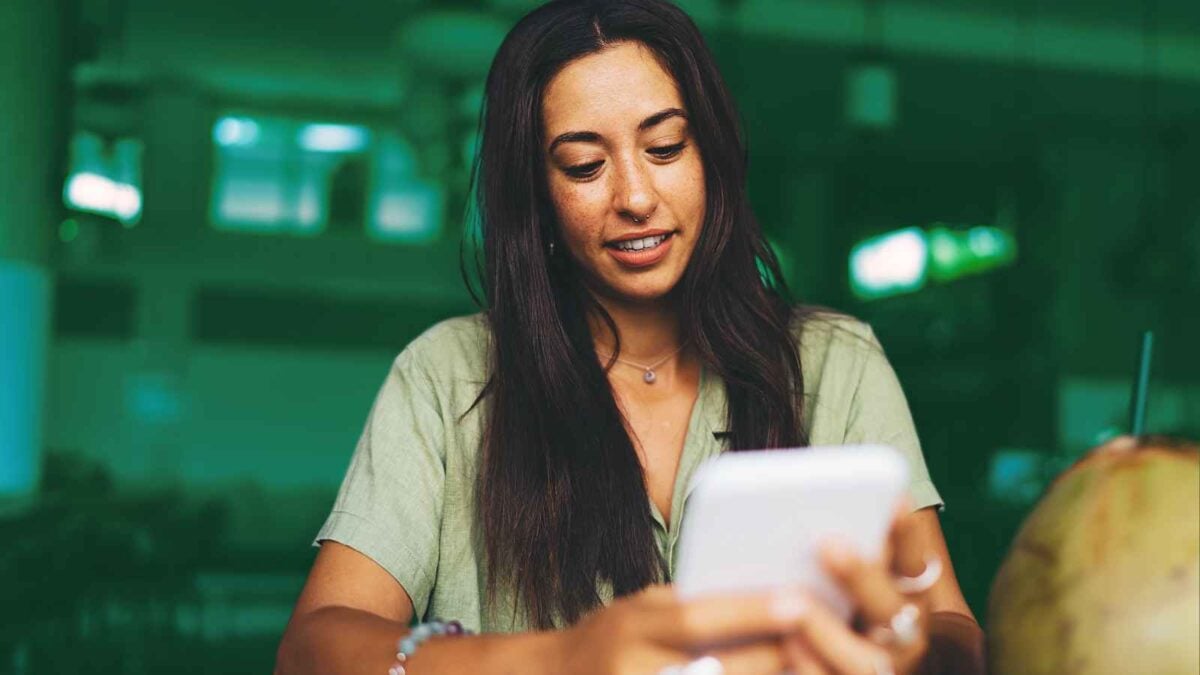 woman looking at phone