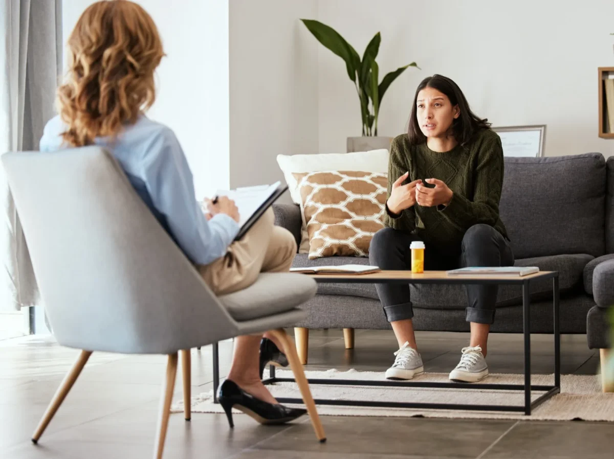 woman talking with therapist
